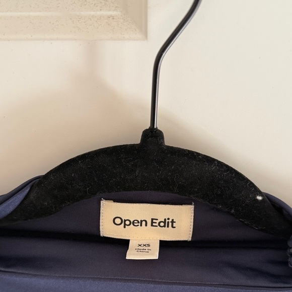 NWT Open Edit Navy Blue Sleeveless Mock Neck Ruched Bodycon Midi Dress XXS - Picture 4 of 5